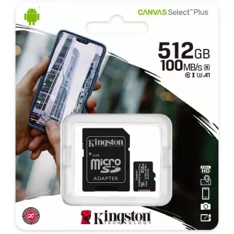 Kingston 512GB micSDXC Canvas Select Plus 100R A1 C10 kartica + SD adapter