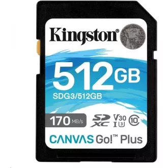Kingston MicroSDXC kartica 512 GB Canvas Go! Plus, R:170/W:90MB/s, klasa 10, UHS-I, U3, V30, A2 + adapter