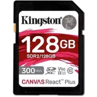 Kingston 128 GB Canvas React Plus SDXC UHS-II 300R / 260 W U3 V90 za Full HD / 4K / 8K