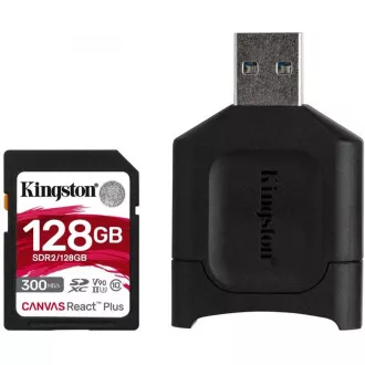 Kingston 128 GB Canvas React Plus SDXC UHS-II 300R / 260 W U3 V90 za Full HD / 4K / 8K