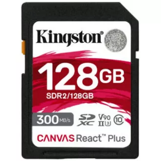 Kingston 128 GB Canvas React Plus SDXC UHS-II 300R / 260 W U3 V90 za Full HD / 4K / 8K