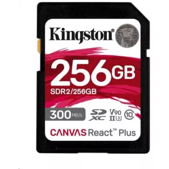 Kingston 256 GB Canvas React Plus SDXC UHS-II 300R / 260 W U3 V90 za Full HD / 4K / 8K
