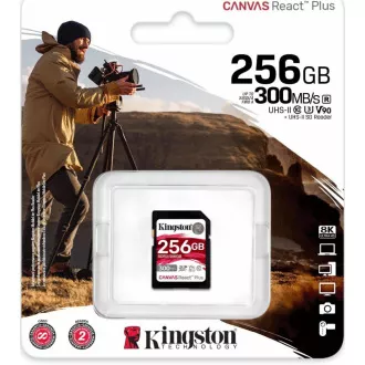 Kingston 256 GB Canvas React Plus SDXC UHS-II 300R / 260 W U3 V90 za Full HD / 4K / 8K