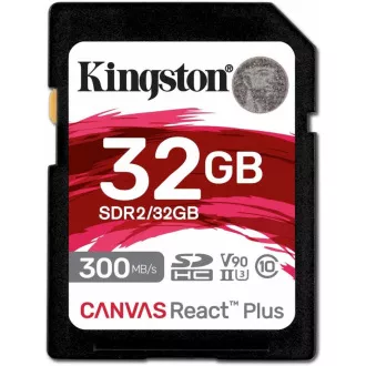 Kingston 32GB Canvas React Plus SDHC UHS-II 300R / 260W U3 V90 za Full HD / 4K / 8K