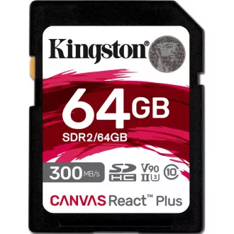 Kingston 64GB Canvas React Plus SDHC UHS-II 300R / 260W U3 V90 za Full HD / 4K / 8K