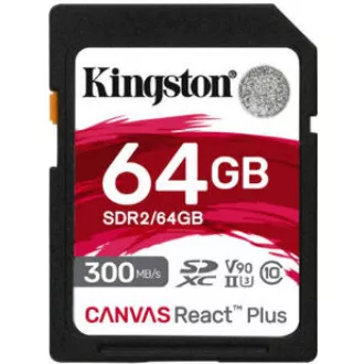 Kingston 64GB Canvas React Plus SDHC UHS-II 300R / 260W U3 V90 za Full HD / 4K / 8K