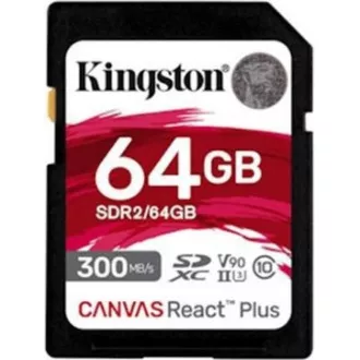 Kingston 64GB Canvas React Plus SDHC UHS-II 300R / 260W U3 V90 za Full HD / 4K / 8K