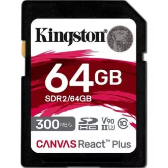 Kingston 64GB Canvas React Plus SDHC UHS-II 300R / 260W U3 V90 za Full HD / 4K / 8K