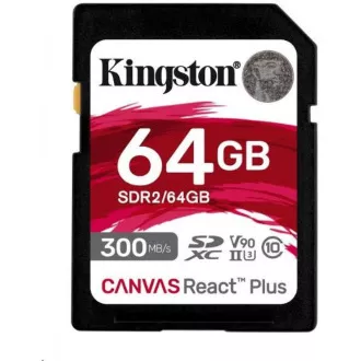Kingston 64GB Canvas React Plus SDHC UHS-II 300R / 260W U3 V90 za Full HD / 4K / 8K