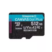 Kingston MicroSDXC kartica 512GB Canvas Go! Plus, R:200/W:160MB/s, Klasa 10, UHS-I, U3, V30, A2 + adapter
