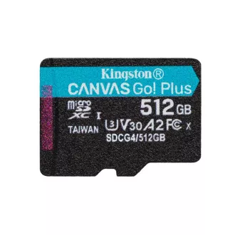 Kingston MicroSDXC kartica 512GB Canvas Go! Plus, R:200/W:160MB/s, Klasa 10, UHS-I, U3, V30, A2 + adapter