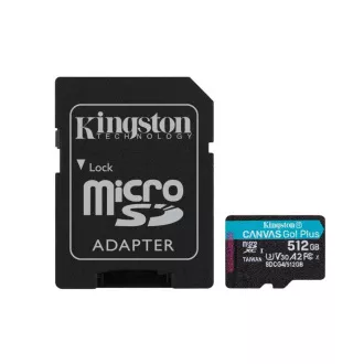 Kingston MicroSDXC kartica 512GB Canvas Go! Plus, R:200/W:160MB/s, Klasa 10, UHS-I, U3, V30, A2 + adapter