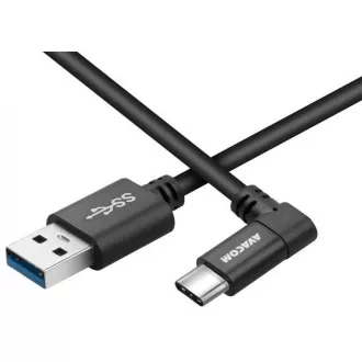 USB podatkovni i kabel za punjenje - USB Type-C, 100cm, 90° konektor, crni