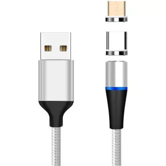 PremiumCord Magnetic micro USB i USB-C kabel za punjenje i prijenos podataka, 1 m, srebrni
