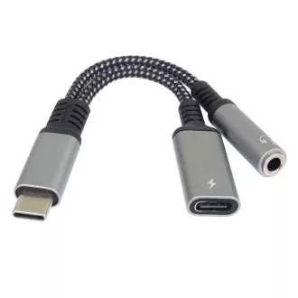 PremiumCord Reduction USB-C /3,5 mm utičnica s DAC čipom + USB-C za punjenje 13 cm