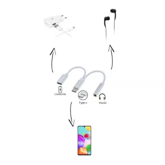 PremiumCord Reduction USB-C /3,5 mm utičnica s DAC čipom + USB-C za punjenje 13 cm