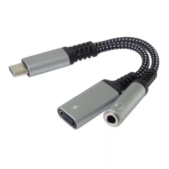 PremiumCord Reduction USB-C /3,5 mm utičnica s DAC čipom + USB-C za punjenje 13 cm