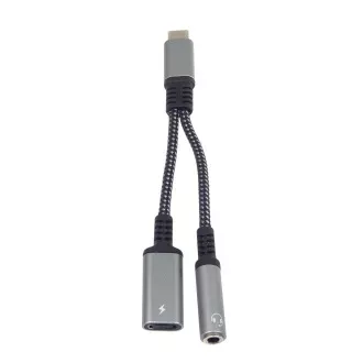 PremiumCord Reduction USB-C /3,5 mm utičnica s DAC čipom + USB-C za punjenje 13 cm