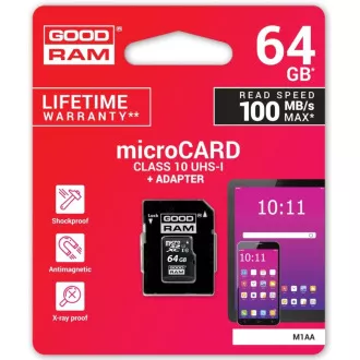 GOODRAM MicroSDXC kartica 64GB M1AA, UHS-I Class 10, U1 + adapter