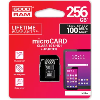 GOODRAM microSDXC kartica 256 GB M1AA (R: 100 / W: 10 MB / s), UHS-I Class 10, U1 + adapter