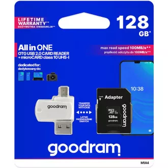 GOODRAM microSDXC kartica 128 GB M1A4 Sve u jednom (R: 100 / W: 10 MB / s), UHS-I Class 10, U1 + Adapter + OTG čitač kartica