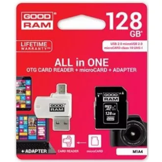 GOODRAM microSDXC kartica 128 GB M1A4 Sve u jednom (R: 100 / W: 10 MB / s), UHS-I Class 10, U1 + Adapter + OTG čitač kartica