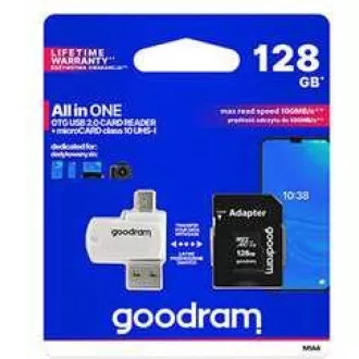 GOODRAM microSDXC kartica 128 GB M1A4 Sve u jednom (R: 100 / W: 10 MB / s), UHS-I Class 10, U1 + Adapter + OTG čitač kartica