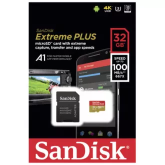 SanDisk MicroSDHC kartica 32GB Extreme PLUS (10MB/s, UHS-I V30, Rescue Pro Deluxe) + adapter
