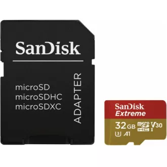 SanDisk MicroSDHC 32GB Extreme kartica (100MB / s, Class 10 UHS-I V30, za akcijske kamere) + adapter