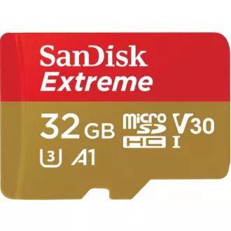 SanDisk MicroSDHC 32GB Extreme kartica (100MB / s, Class 10 UHS-I V30, za akcijske kamere) + adapter
