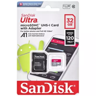 SanDisk MicroSDXC 32GB Ultra kartica (120 MB/s, A1 Class 10 UHS-I, Android) + adapter