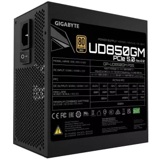 GIGABYTE napajanje UD850GM PG5, 850W, 80+ Gold, 120mm ventilator, crno