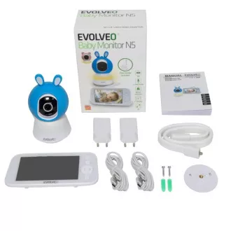 EVOLVEO Baby Monitor N5, Video Baby Monitor Set s 360° nadzorom, dvosmjernom komunikacijom i uspavankama, plava