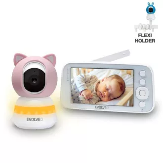 EVOLVEO Baby Monitor N5, Video Baby Monitor Set s 360° nadzorom, dvosmjernom komunikacijom i uspavankama, roza