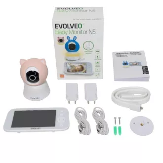 EVOLVEO Baby Monitor N5, Video Baby Monitor Set s 360° nadzorom, dvosmjernom komunikacijom i uspavankama, roza