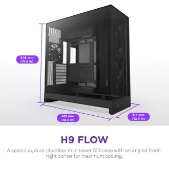 NZXT H9 Flow dvokomorno ATX kućište / 4x140 mm ventilator / do 10x ventilatora / perforirani vrh / staklene stranice, prednja strana / crno