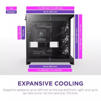 NZXT H9 Flow dvokomorno ATX kućište / 4x140 mm ventilator / do 10x ventilatora / perforirani vrh / staklene stranice, prednja strana / crno