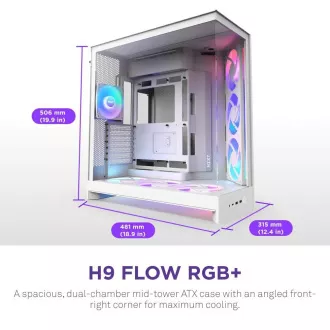 NZXT H9 Flow ARGB dvokomorno ATX kućište / 3xRGB 140 mm / 1x 120 mm ventilator / staklo / bijelo