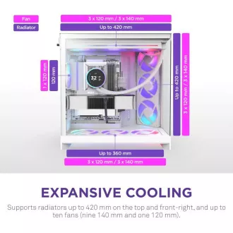 NZXT H9 Flow ARGB dvokomorno ATX kućište / 3xRGB 140 mm / 1x 120 mm ventilator / staklo / bijelo
