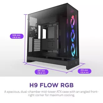 NZXT H9 Flow RGB dvokomorno ATX kućište / 1x140 RGB mm / 1x 120 mm RGB ventilator / staklo / crno