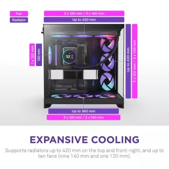 NZXT H9 Flow RGB dvokomorno ATX kućište / 1x140 RGB mm / 1x 120 mm RGB ventilator / staklo / crno