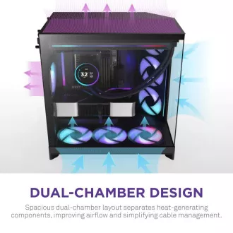 NZXT H9 Flow RGB dvokomorno ATX kućište / 1x140 RGB mm / 1x 120 mm RGB ventilator / staklo / crno
