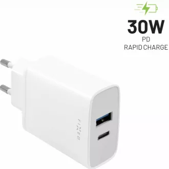 FIKSNI mrežni punjač, USB-C + USB-A konektor, PD podrška, 30 W, bijeli