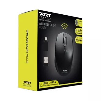 PORT bežični miš SILENT, USB-A/USB-C dongle, 2.4Ghz, 1600DPI, crni