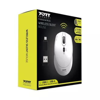 PORT bežični miš SILENT, USB-A/USB-C dongle, 2.4Ghz, 1600DPI, bijeli