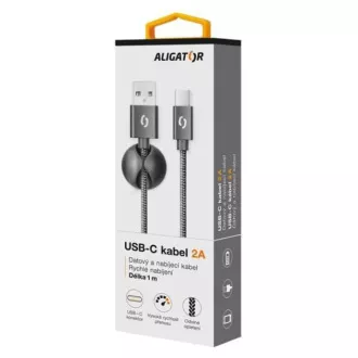 ALIGATOR podatkovni kabel PREMIUM 2A, USB-C, crni