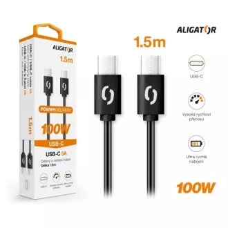 ALIGATOR podatkovni kabel POWER 100W, USB-C/USB-C 5A, duljina 1,5 m, crni