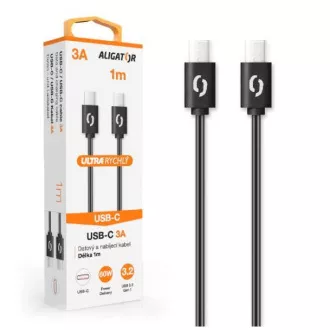 ALIGATOR podatkovni kabel POWER 60W, USB-C/USB-C 3A, duljina 1 m, crni