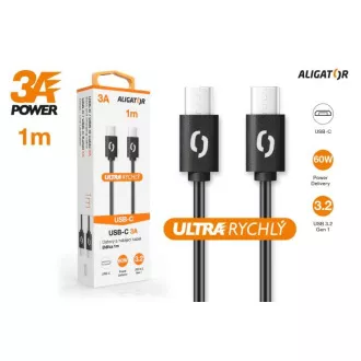 ALIGATOR podatkovni kabel POWER 60W, USB-C/USB-C 3A, duljina 1 m, crni