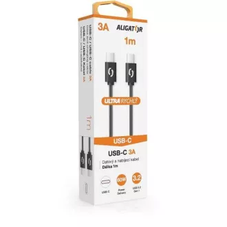 ALIGATOR podatkovni kabel POWER 60W, USB-C/USB-C 3A, duljina 1 m, crni